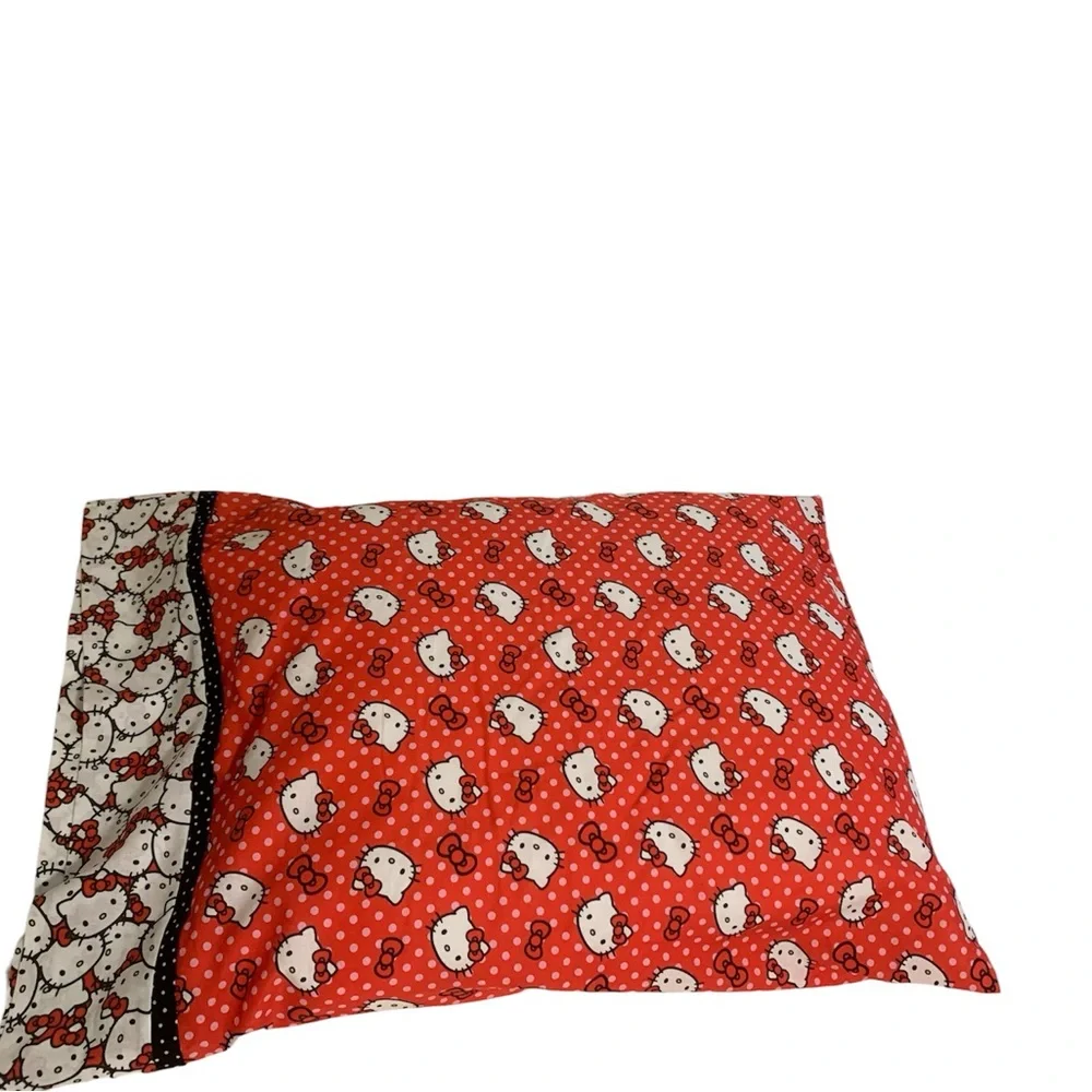 Handmade Hello Kitty Cotton Pillowcase - Red Polka Dot Standard Bedding like new